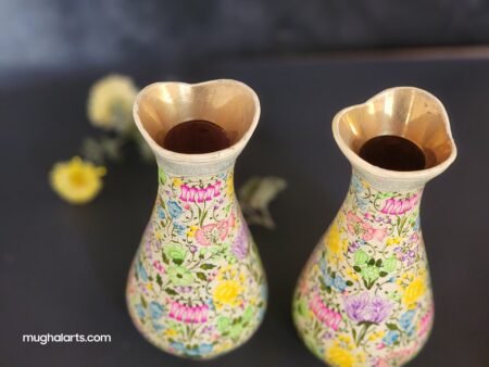 Flower
vase pair handcrafted brass and paper mache lacquered-