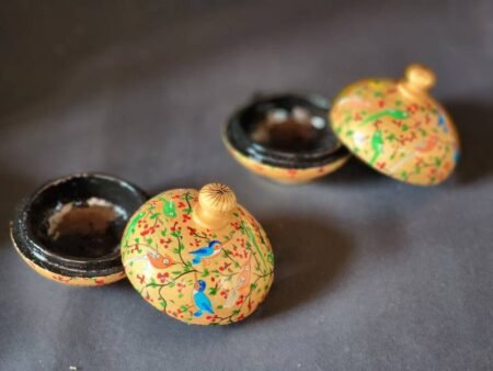 Hand
painted small ring box (sold as a pair)-3 inches-Paper mache laquered-
