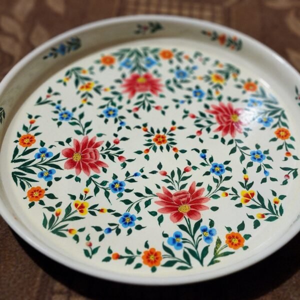 Round enamelware tray – custom serving art deco lacquered wedding Hand-painted gift made of steel-