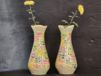 Flower vase pair handcrafted brass and paper mache lacquered-