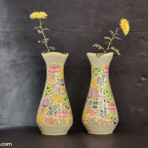 Flower vase pair handcrafted brass and paper mache lacquered-