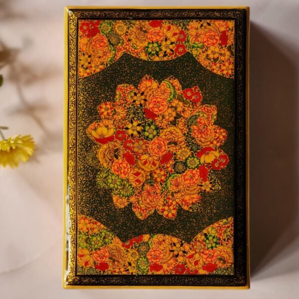 Gold painted custom ring boxes for women, jewelry storage anniversary gift handmade from Kashmir papier mache-