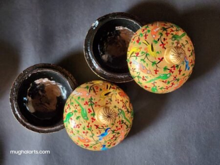 Hand
painted small ring box (sold as a pair)-3 inches-Paper mache laquered-