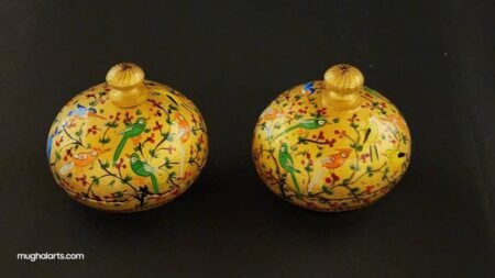 Hand
painted small ring box (sold as a pair)-3 inches-Paper mache laquered-