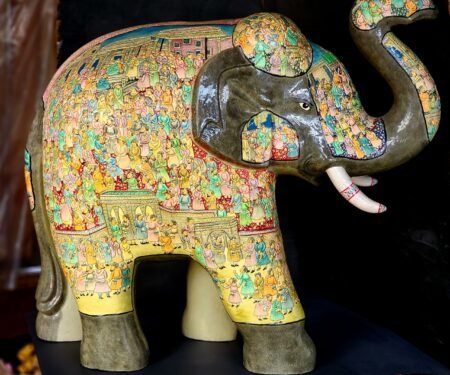 Majestic
Mughal Elephant Sculpture – Paper mache decor ( sold as a pair )