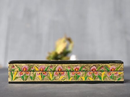 Handmade
bracelet jewelry box with floral painting paper mache
