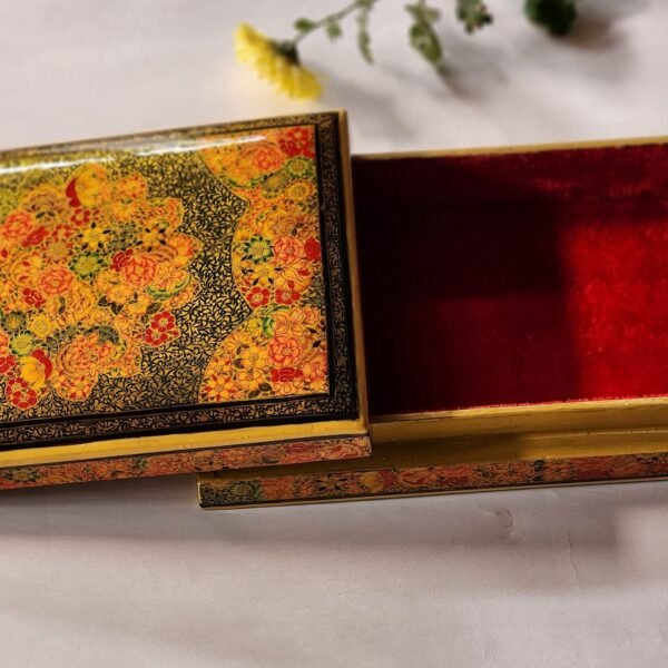 Gold painted custom ring boxes for women, jewelry storage anniversary gift handmade from Kashmir papier mache-