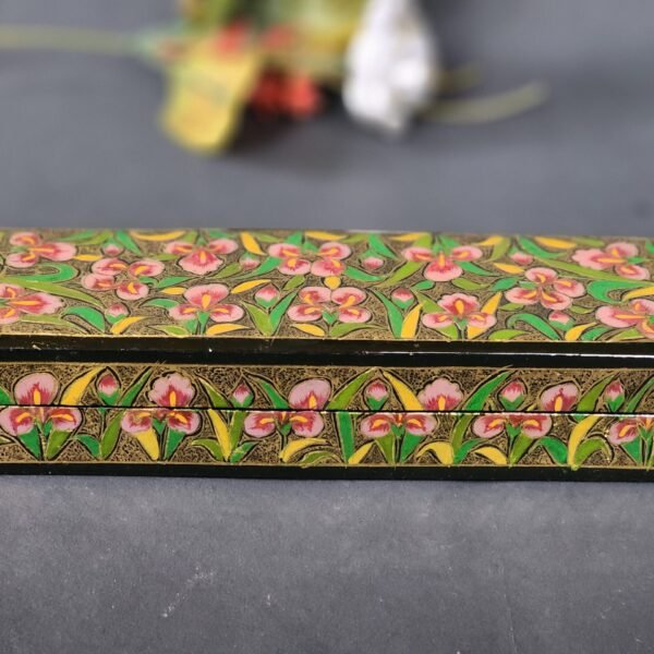 Handmade bracelet jewelry box with floral painting paper mache