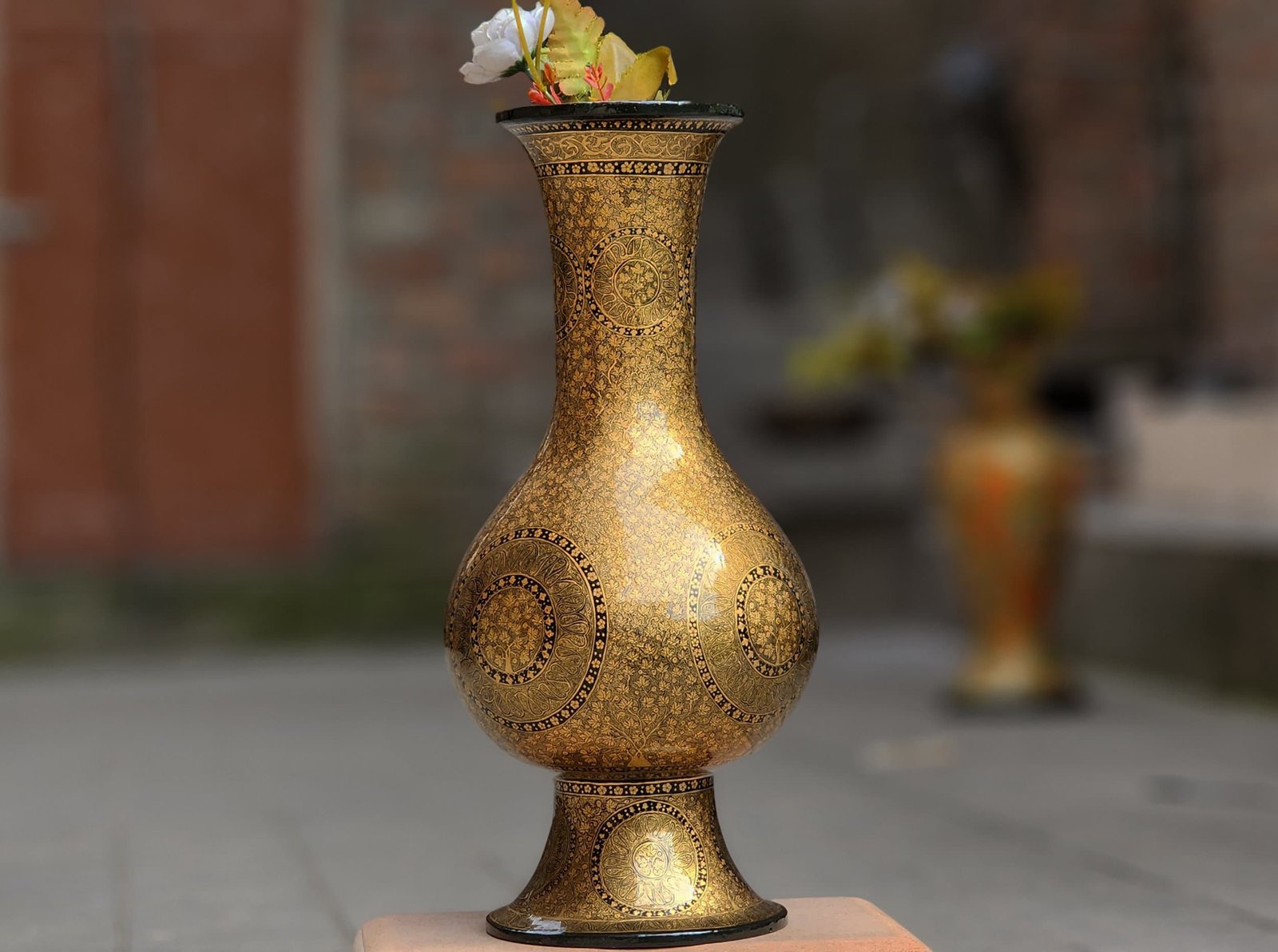 Handmade
Kashmiri Papier Mache Vase - 16" Tall with Gold Chinar Leaf
Painting, Perfect for Bedroom Decor or Wedding Gift
