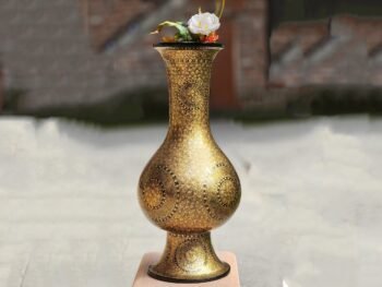 Handmade Kashmiri Papier Mache Vase – 16" Tall with Gold Chinar Leaf Painting, Perfect for Bedroom Decor or Wedding Gift