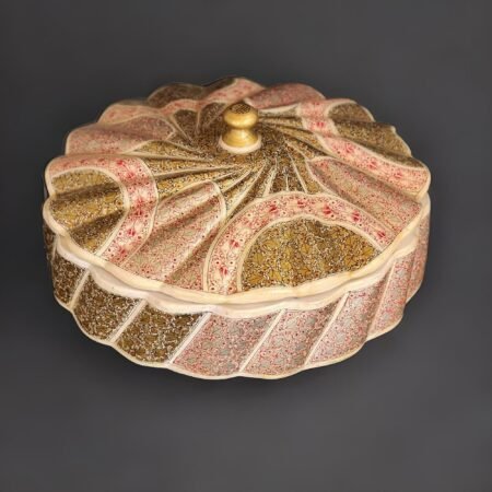 Handmade
bowl - Paper Mache Fruit Bowl with Lid - Silver and Red Sycamore Foliage
Design