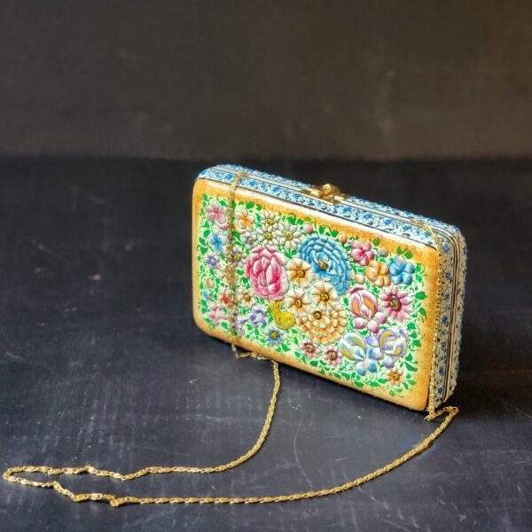 Clutch-Handcrafted in Kashmir-Paper Mache Clutch with Embossed Floral Lacquered Art-8 inch