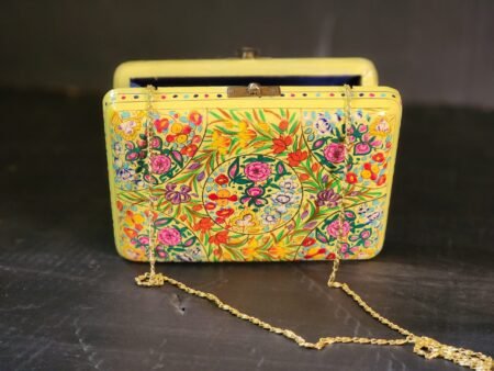 Paper
Mache Clutch with Yellow base and Hazara Floral Lacquered design