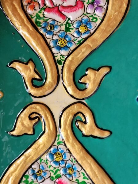 Hand-Painted
Indo-Persian Wooden Panel 3 feet x 2 feet- Geometric Floral with Roses