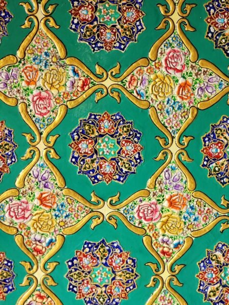 Hand-Painted
Indo-Persian Wooden Panel 3 feet x 2 feet- Geometric Floral with Roses