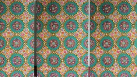 Hand-Painted
Indo-Persian Wooden Panel 3 feet x 2 feet- Geometric Floral with Roses