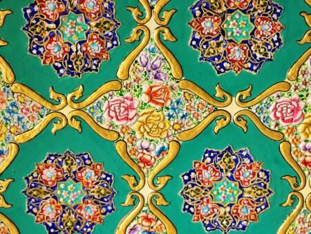 Hand-Painted
Indo-Persian Wooden Panel 3 feet x 2 feet- Geometric Floral with Roses