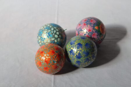 Christmas
ornaments hanging decor balls paper mache art (set of 4)