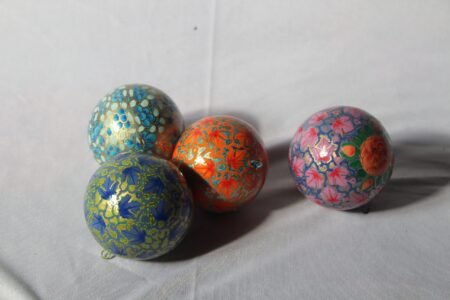 Christmas
ornaments hanging decor balls paper mache art (set of 4)