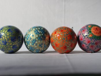 Christmas ornaments hanging decor balls paper mache art (set of 4)
