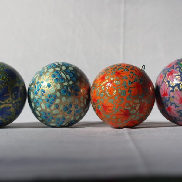 Christmas ornaments hanging decor balls paper mache art (set of 4)
