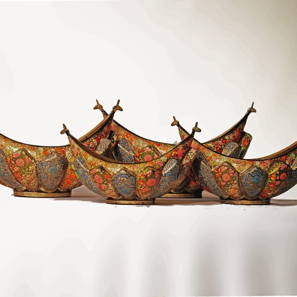 Royal Paper Mache and Brass Fruit Bowl Set with Floral Motifs – Set of 4