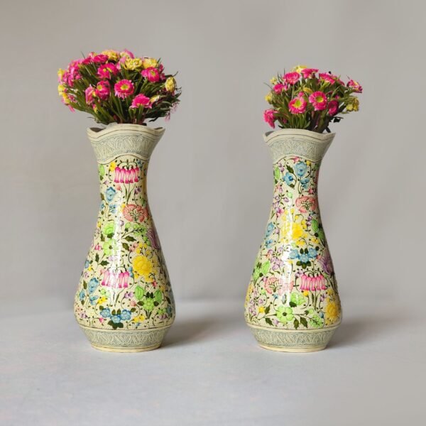 Flower vase pair handcrafted brass and paper mache lacquered-