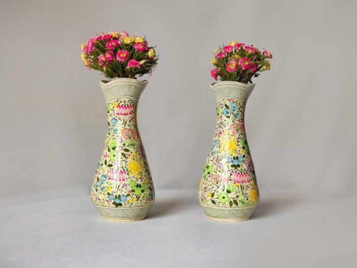 Flower
  vase pair handcrafted brass and paper mache lacquered-