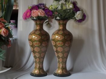 Eternal Blossoms – Pair of Exquisite Paper Mache Tall Vases Decor with Enchanting Floral Motifs