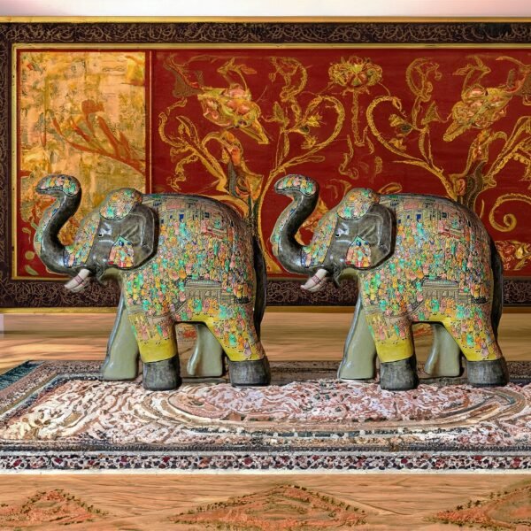 Majestic Mughal Elephant Sculpture – Paper mache decor ( sold as a pair )