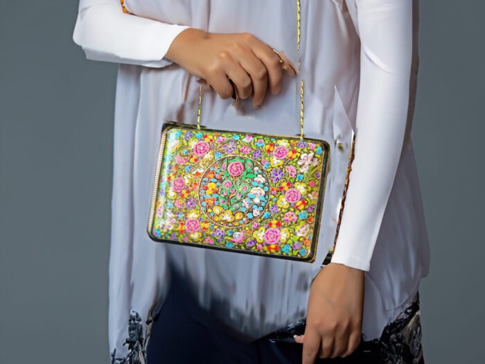 paper mache clutch4-Clutch-Handmade   Kashmir Paper Mache Clutch with Hazara Floral Lacquered