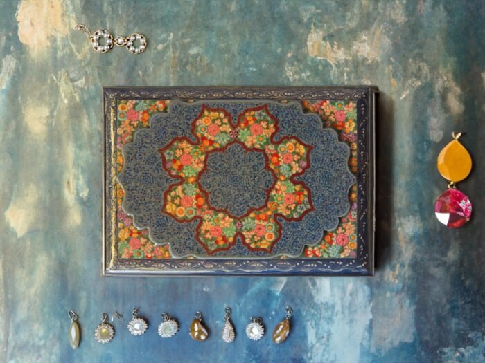 Real
  Gold Hazara Necklace Gift box Box - 10'' x 7'' x 2'' - Handcrafted Paper
  Mache from Kashmir