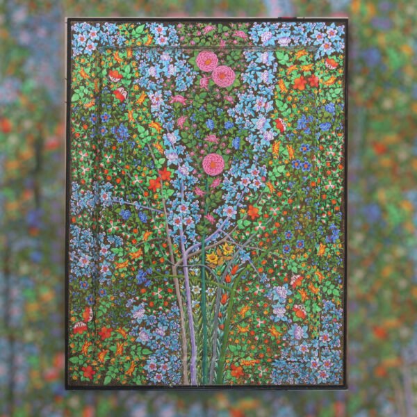 Golden Nature’s Symphony” – Large Wood Wall Art with Kashmir Floral Painting