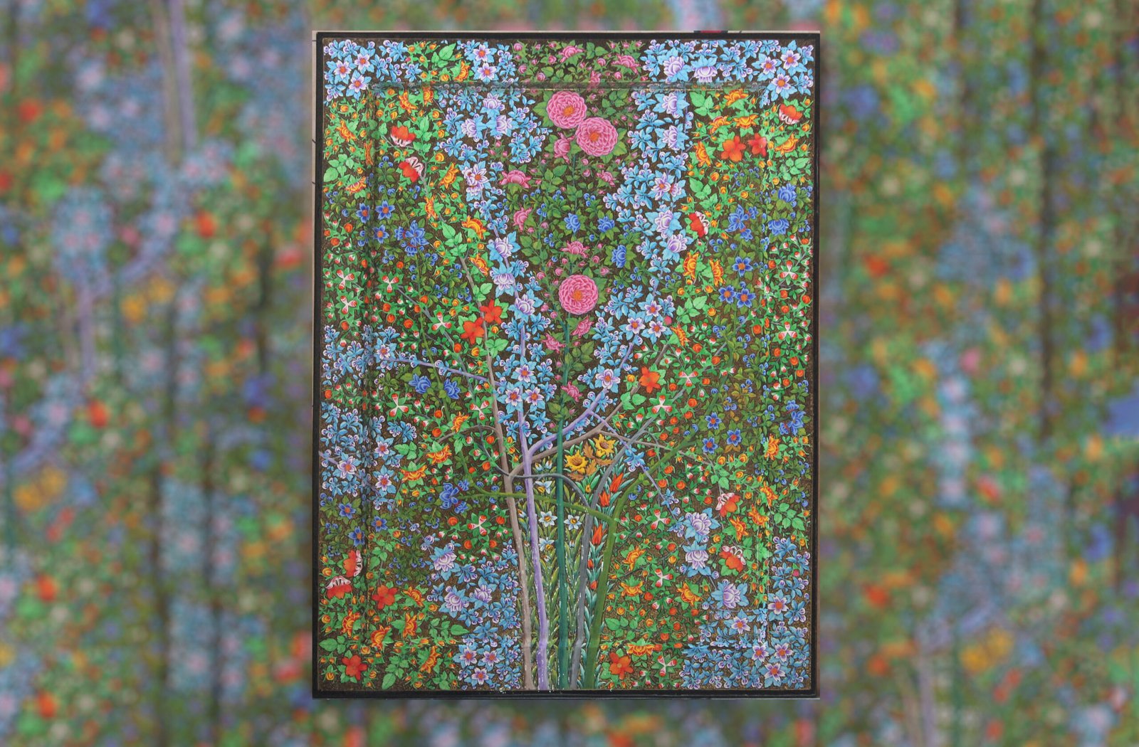 Golden
Nature's Symphony" - Large Wood Wall Art with Kashmir Floral Painting