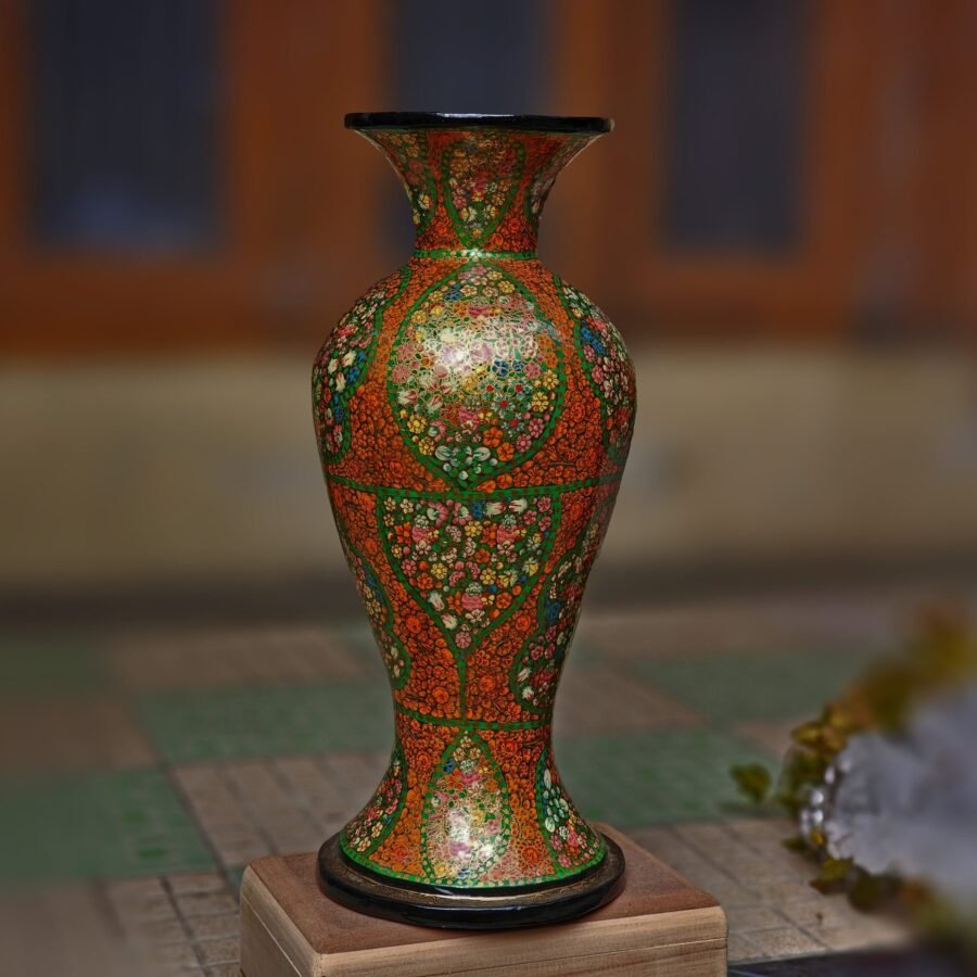 25" Tall Lacquered Floral Vase - Image 7