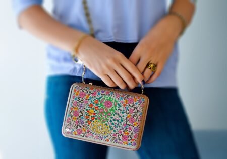 Kashmiri Paper Mache Floral Art Handbag: Convertible Clutch & Purse