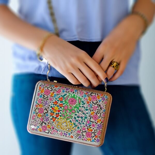 Kashmiri Paper Mache Floral Art Handbag: Convertible Clutch & Purse