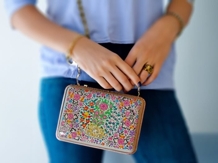 (product) Paper
Mache Floral Art Handbag – Handmade Kashmiri Clutch