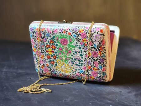 Kashmiri Paper Mache Floral Art Handbag: Convertible Clutch & Purse - Image 6