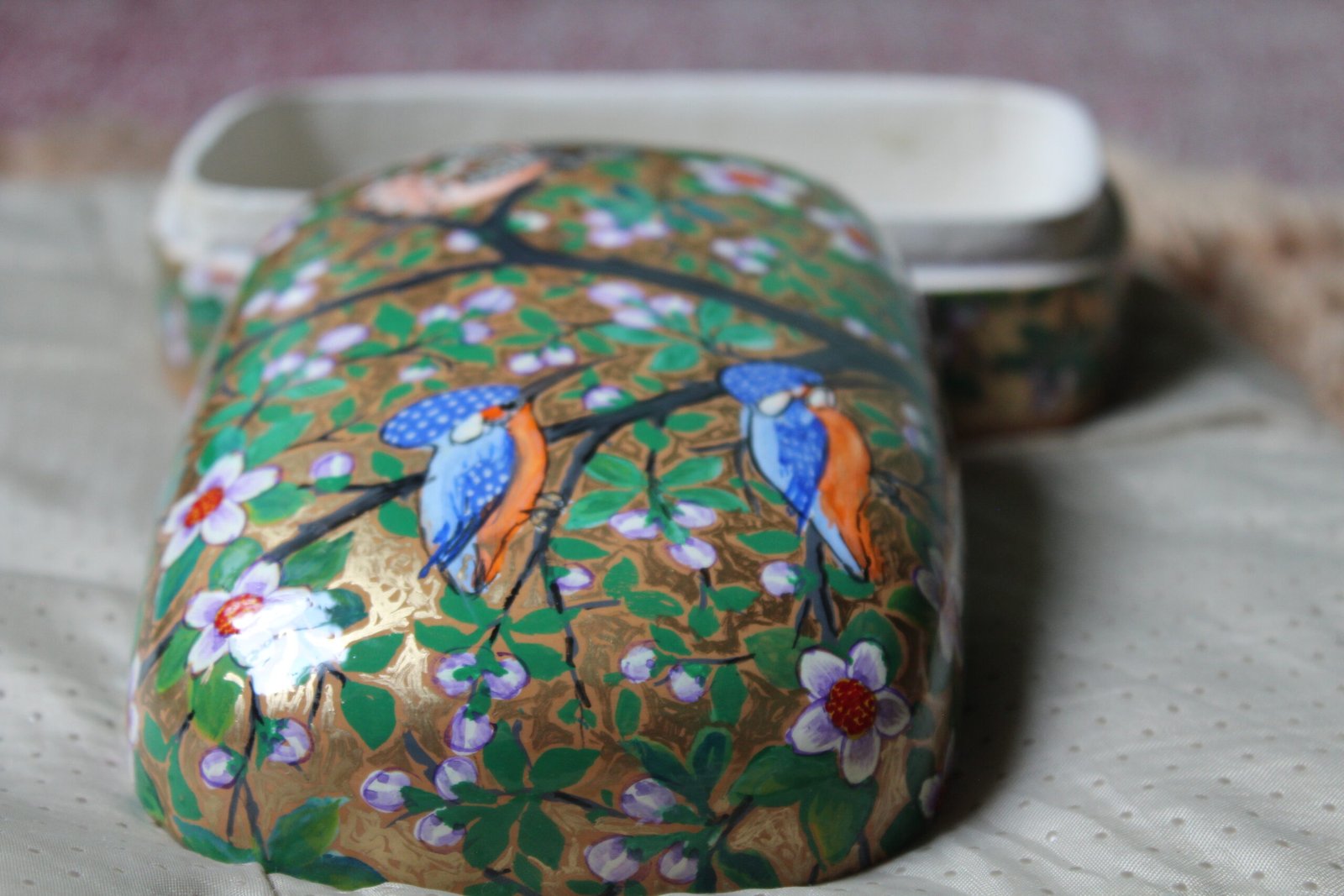 Kingfisher & Hoopoe Garden Paper Mache Box – 7x4 Inch Hand-Painted Kashmiri Art - Image 2