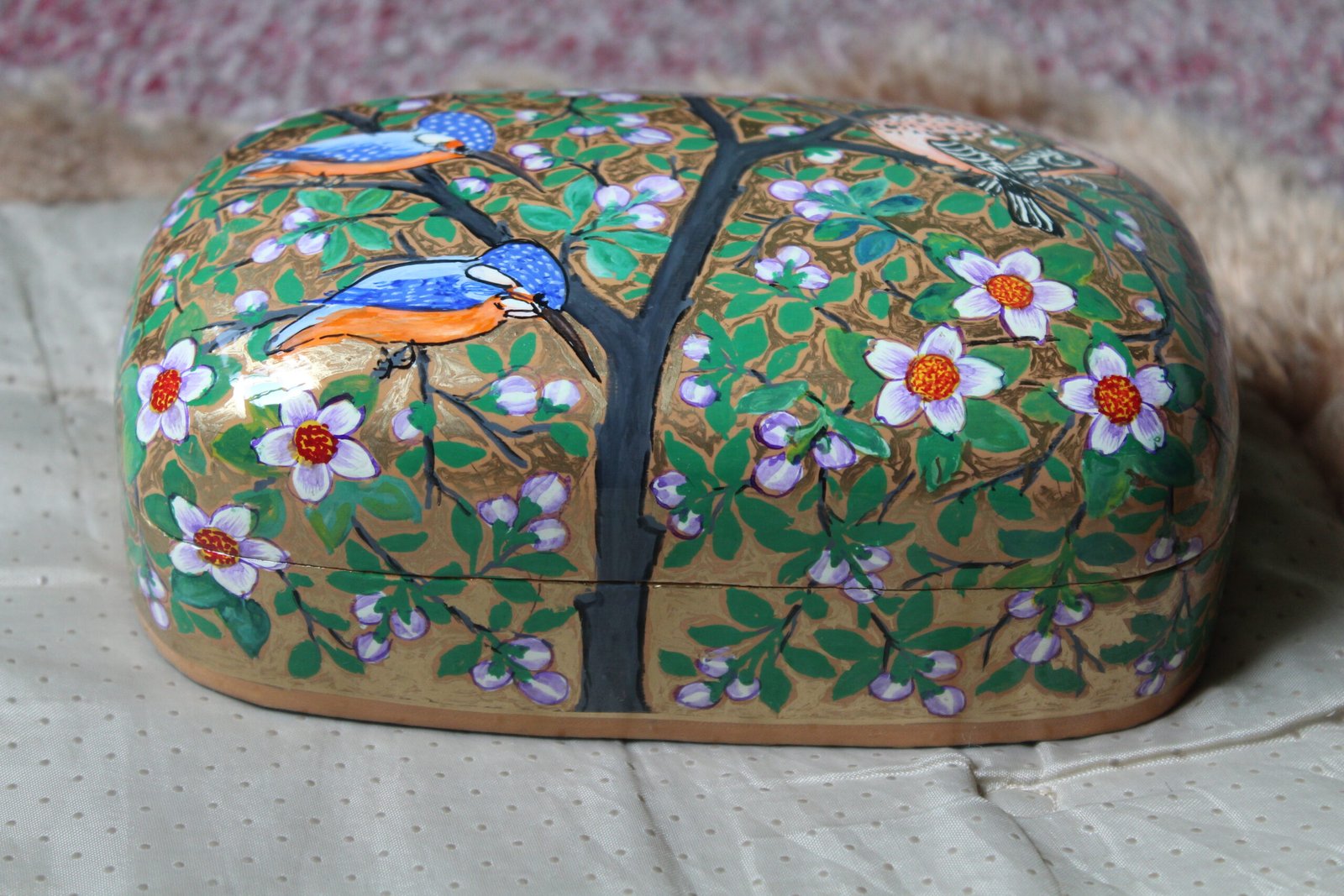 Kingfisher & Hoopoe Garden Paper Mache Box – 7x4 Inch Hand-Painted Kashmiri Art - Image 3