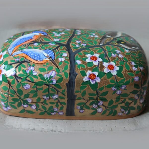 Kingfisher Blossom Papier Mâché Box