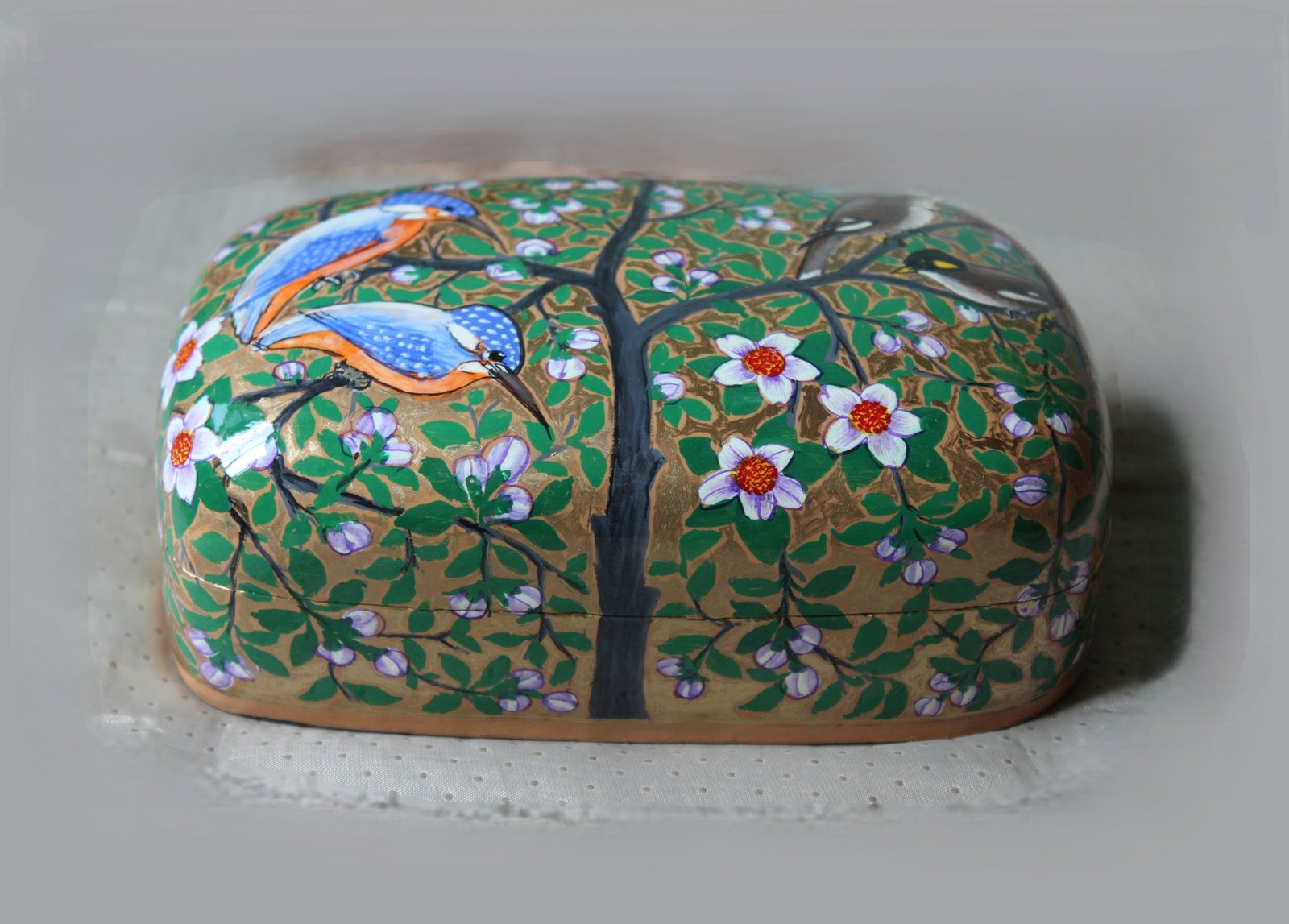 Kingfisher Blossom Papier Mâché Box