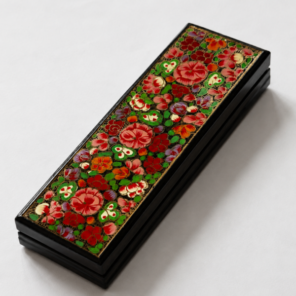Decorative Enamel Box with Floral Design – Handmade Kashmiri Art Storage Box (8 Inch Long)
