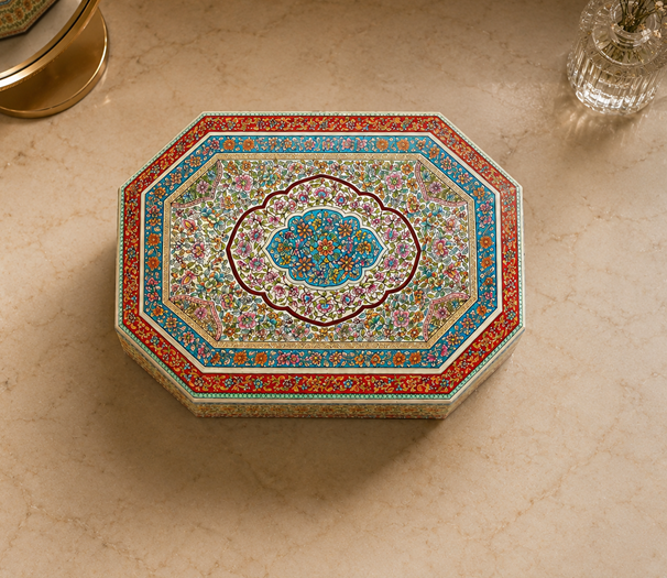 Papier Mache Decorative Box, Handcrafted Kashmiri Papier-Mâché Decorative Box – Floral Storage Box
