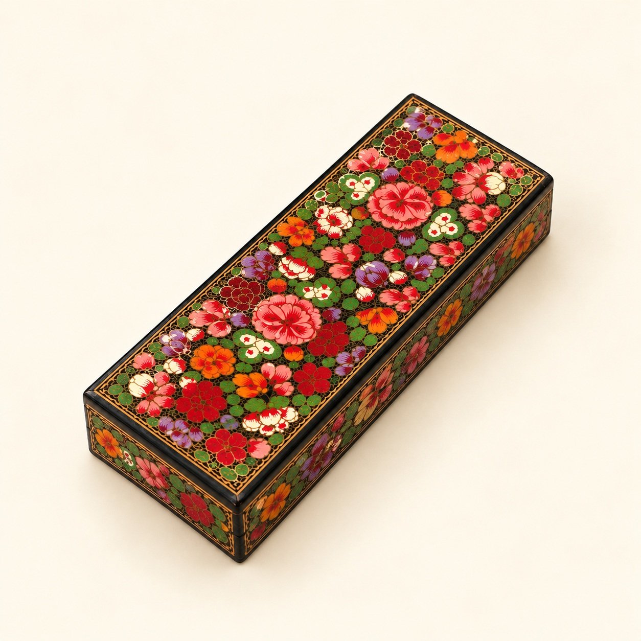 Floral Black Lacquer Keepsake Box,Decorative enamel box with floral design, Decorative Floral Enamel Box – Artisan Lacquer Home Decor
