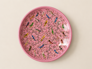 (product) Pastel
  Birds Decorative Tray – Handmade Pink Wall Plate Art