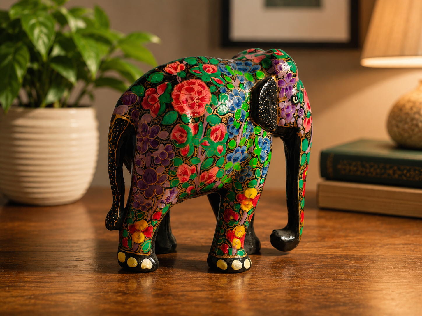 Handcrafted Floral Papier-Mâché Elephant Figurine – Kashmiri Decorative Collectible (5.5 x 5 x 2.5 Inches) - Image 2