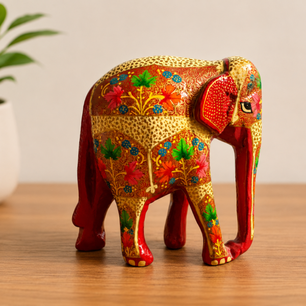Handcrafted red elephant figurine – Traditional Kashmiri Decorative Showpiece (5.5 x 5 x 2.5 Inches)