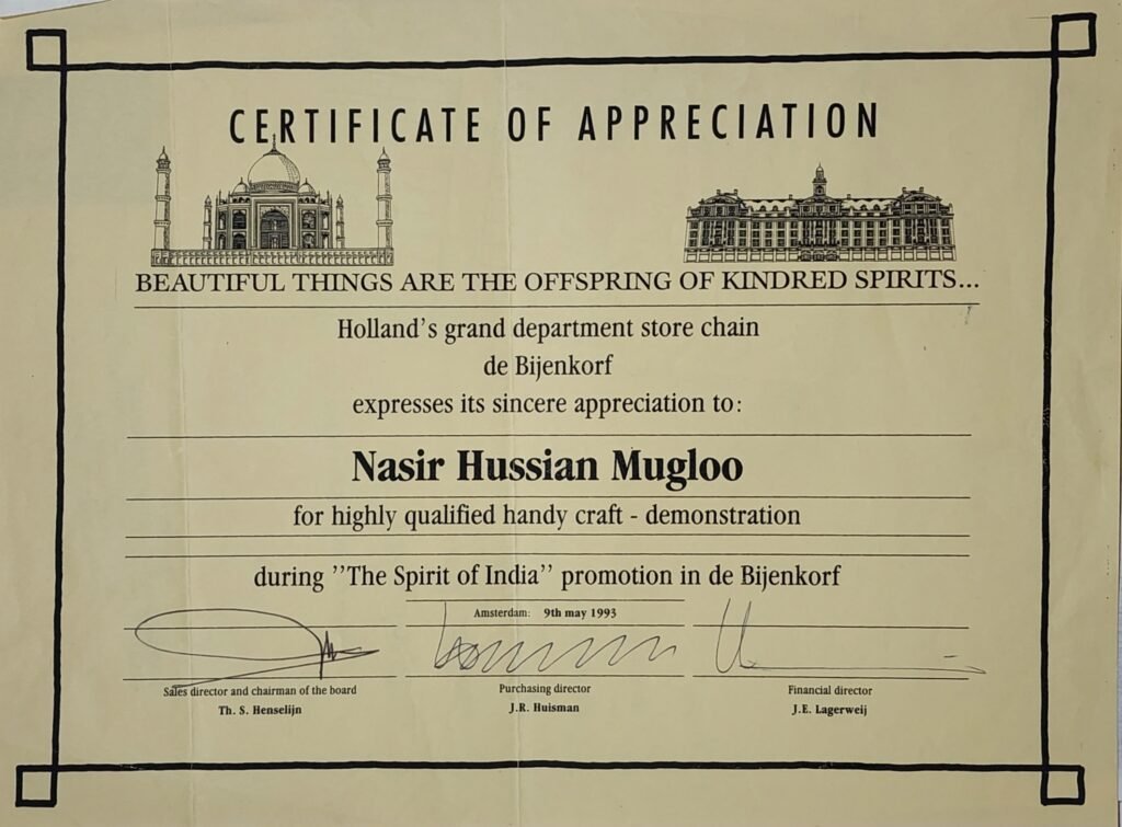 Certificate of Excellence in Indian HandyCraft